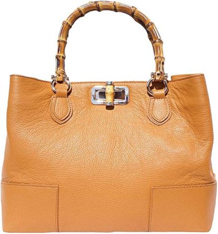 FLORENCE LEATHER MARKET Leather Bag with Wooden Handle 9138 (Leather), Tanning