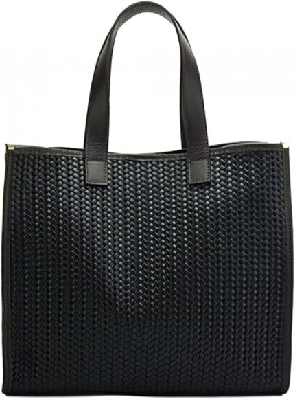 FLORENCE LEATHER MARKET Elsa Women's Leather Shoulder Bag with Shoulder Strap 34 x 15 x 30 cm - Made in Italy (Black), Black