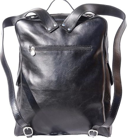 FLORENCE LEATHER Market Unisex Leather Flat Backpack (Large) 6558 (Black)